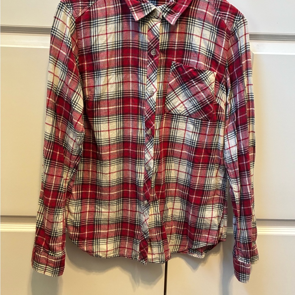 Eddie Bauer Red and White Plaid Button-Up Shirt